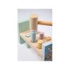 Banc de lucru, Joueco, Familia Wildies, 10 piese, Cu ciocanel, Din lemn certificat FSC, 26x12 cm, 12 luni+, Multicolor