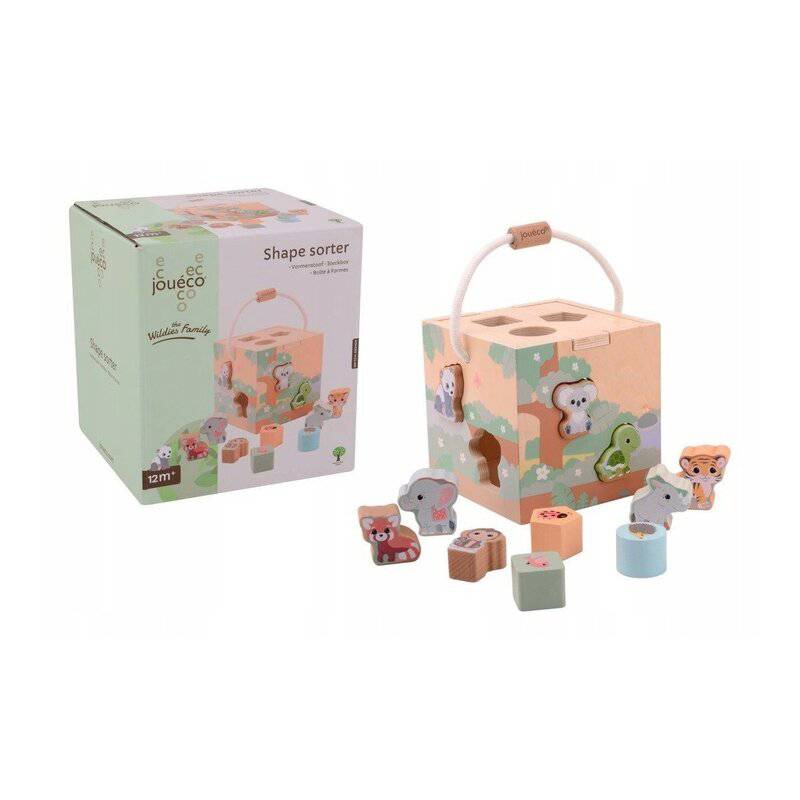Joc de sortare, Joueco, The Wildies Family, Din lemn certificat FSC, 11 piese, Dezvolta coordonarea mana-ochi, 12 luni+, Multicolor