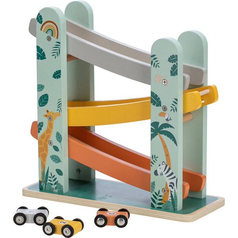 Pista de masini, Free2Play, Safari, Din lemn, Cu 3 masinute incluse, 26.9 x 23.6 x 7 cm, Conform cu standardele europene EN71-1;2018, EN71-2:2020, EN71-3:2021 - gogobaby.ro