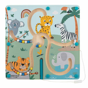 Labirint magnetic, Free2Play, Cu bile, Din lemn, Dezvolta abilitatile motorii, Stimuleaza concentrarea si rabdarea, 22,5x22x5 cm, 36 luni+, Multicolor - gogobaby.ro