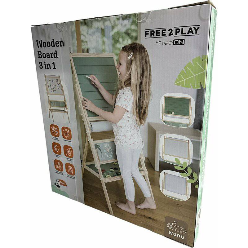 Tablita magnetica, Free2Play, 2 in 1, Cu litere si cifre magnetice, Din lemn, Conform cu standardul european de securitate EN71/123, 3 ani+, Multicolor - gogobaby.ro