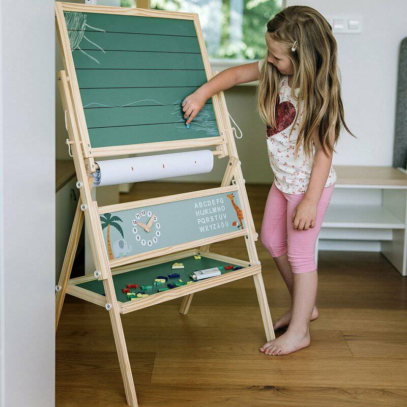 Tablita magnetica, Free2Play, 2 in 1, Cu litere si cifre magnetice, Din lemn, Conform cu standardul european de securitate EN71/123, 3 ani+, Multicolor - gogobaby.ro