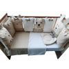 Lenjerie patut cu 12 piese, Bubaba, Pentru patut, Cu 8 aparatori laterale, Pernuta, Paturica, Husa pentru paturica, Cearceaf pentru saltele 120x60 cm sau 140x70 cm, Sleep Quardian Beige