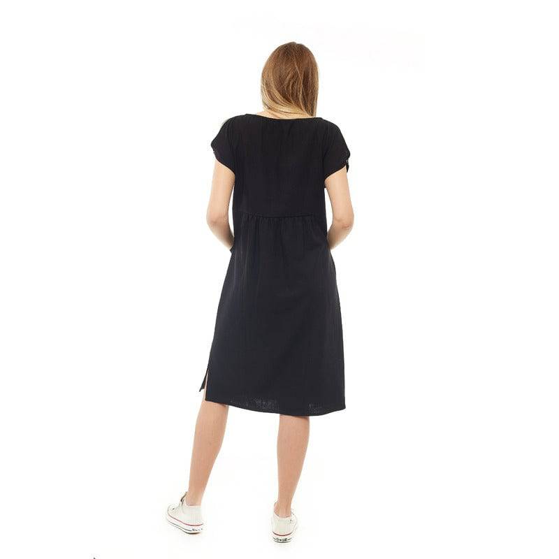 Rochie pentru gravide si pentru alaptare, Qmini, L/XL, Din in si poliester, Confortabila si lejera, Black - gogobaby.ro