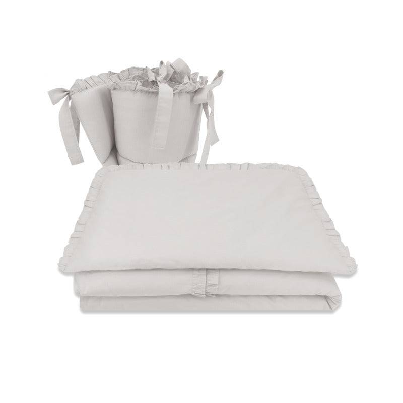 Lenjerie patut cu 3 piese, MimiNu, Pentru patut 120x60 cm, Cu volanase, Cu protectie laterala, Din bumbac certificat Oeko Tex Standard 100, Colectia Royal, Grey - gogobaby.ro