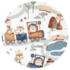 Lenjerie patut cu 3 piese, MimiNu, Cu cearceaf 120x60 cm, Din bumbac certificat Oeko Tex Standard 100, Cu pilota si husa pilota, 135x100 cm, Design, Zoo in train