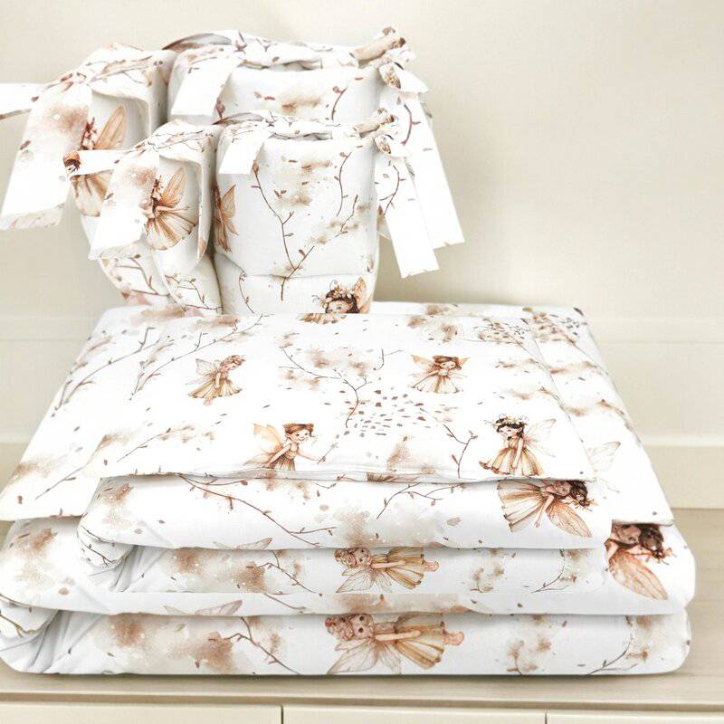 Lenjerie patut cu 3 piese, MimiNu, Pentru patut 120x60 cm, Cu protectie laterala, Din bumbac certificat Oeko Tex Standard 100, Fairy - gogobaby.ro