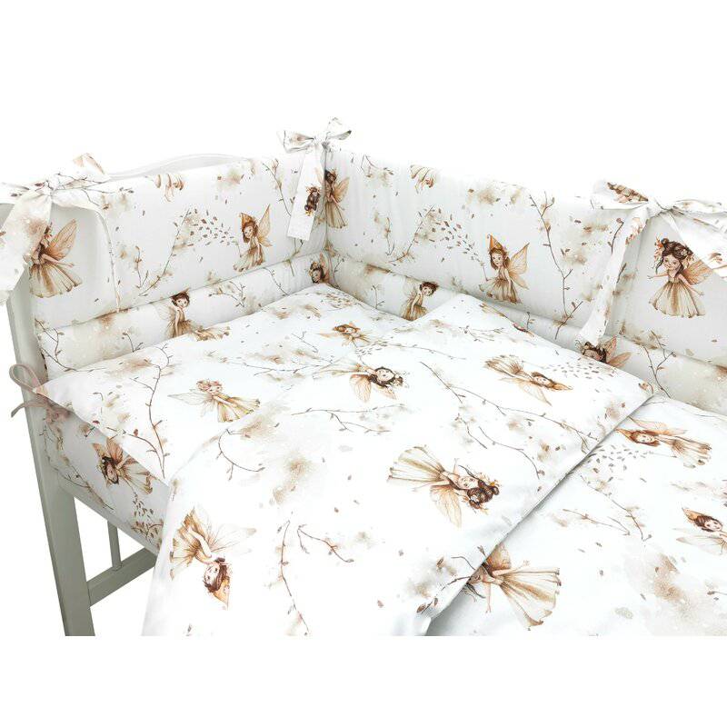 Lenjerie patut cu 3 piese, MimiNu, Pentru patut 120x60 cm, Cu protectie laterala, Din bumbac certificat Oeko Tex Standard 100, Fairy - gogobaby.ro