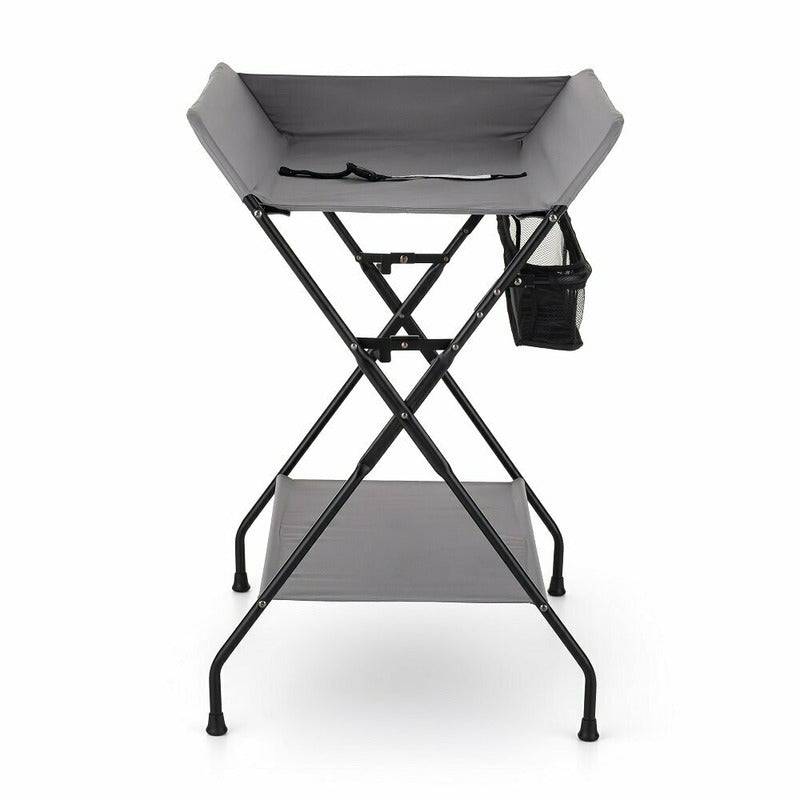 Masuta pentru infasat si schimbat scutece, Feedo, Multifunctionala, Pliabila, Cu raft pentru depozitare si compartiment lateral, Realizata din fier, panza si in, 80.5 x 67 x 102.5 cm, Gri - gogobaby.ro