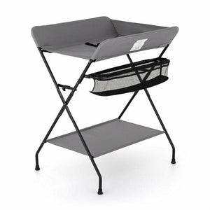 Masuta pentru infasat si schimbat scutece, Feedo, Multifunctionala, Pliabila, Cu raft pentru depozitare si compartiment lateral, Realizata din fier, panza si in, 80.5 x 67 x 102.5 cm, Gri - gogobaby.ro