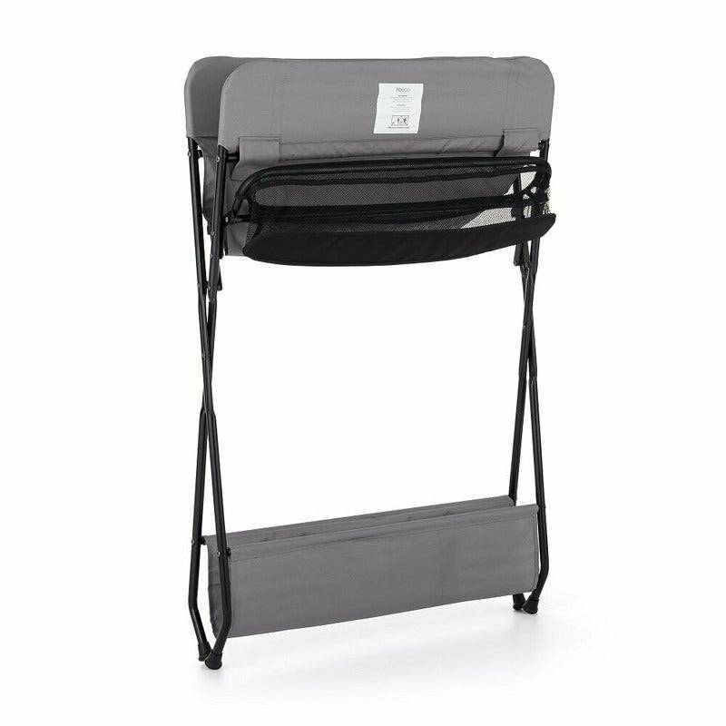 Masuta pentru infasat si schimbat scutece, Feedo, Multifunctionala, Pliabila, Cu raft pentru depozitare si compartiment lateral, Realizata din fier, panza si in, 80.5 x 67 x 102.5 cm, Gri - gogobaby.ro