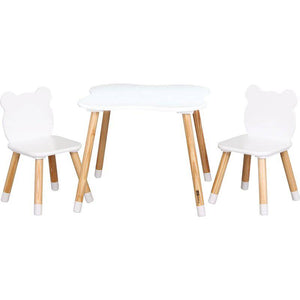 Set masuta si doua scaune, FreeON, Bear, Pentru copii, Din lemn, Cu marginile rotunjite, Conform cu standardele europene de securitate EN71-1;2018, EN71-2:2020, EN71-3:2021, Alb - gogobaby.ro