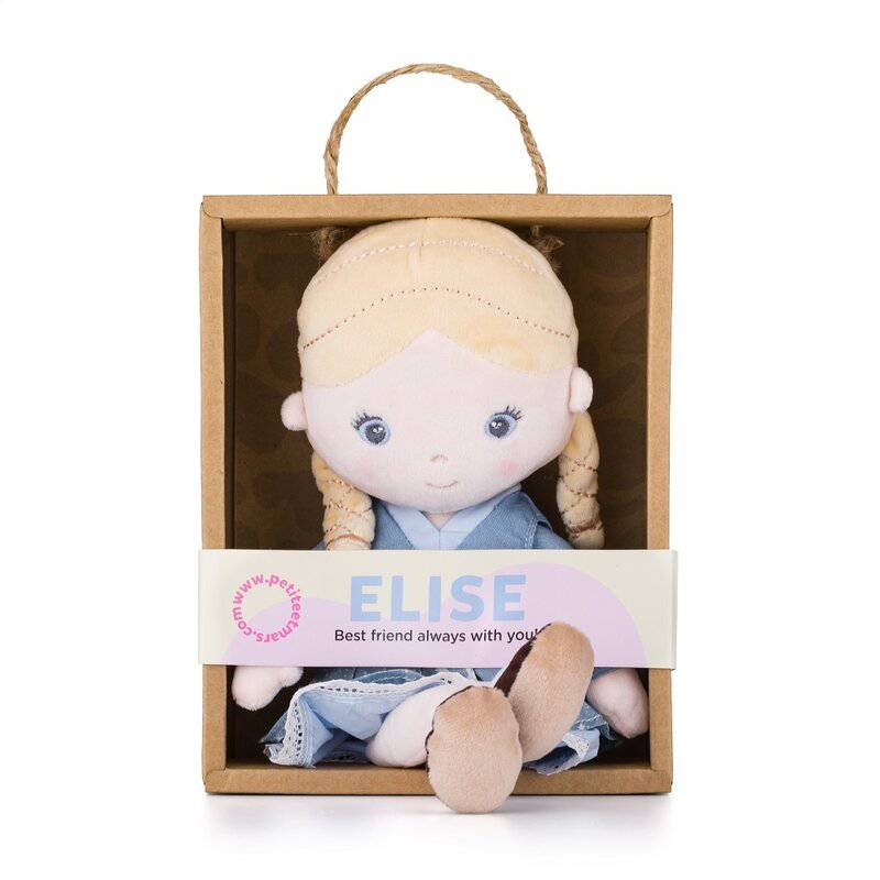 Papusa, Petite&Mars, Elise, Din plus, 35 cm, Ambalaj cu mini puzzle din carton, 0 luni+, Multicolor