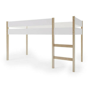 Pat din lemn semi-inalt junior, 200x90 cm, Cu loc de joaca dedesubt, Din lemn de pin certificat FSC, Tratat cu ceara naturala ecologica, Alb, YappyKids, YappyGrott - gogobaby.ro