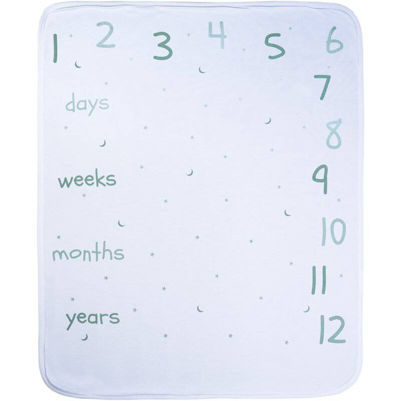 Paturica moale, Bubaba, My first year, Din bumbac, 70x90 cm, Pentru momente memorabile, Imprimeu cu luni, saptamani si zile, 0 luni+, Mint/White - gogobaby.ro