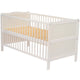 Patut din lemn bebe, Transformabil si pentru junior, 140x70 cm, Din lemn de pin si mdf, Stabil si rezistent, Inaltime saltea reglabila pe 3 nivele, Laterala cu 3 bete detasabile, EN716-1, EN716-2, Alb, Babyneeds, Nadia + Saltea 12 cm