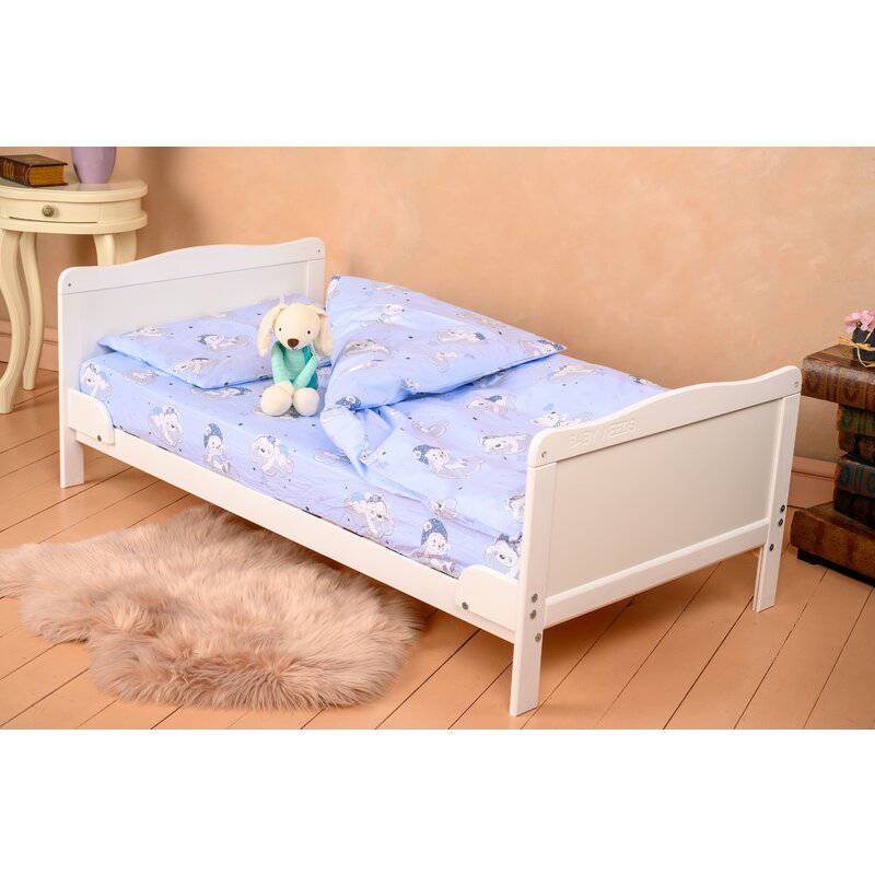 Patut din lemn bebe, Transformabil si pentru junior, 140x70 cm, Din lemn de pin si mdf, Stabil si rezistent, Inaltime saltea reglabila pe 3 nivele, Laterala cu 3 bete detasabile, EN716-1, EN716-2, Alb, Babyneeds, Nadia + Saltea 12 cm - gogobaby.ro