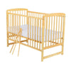 Patut din lemn bebe, 120x60 cm, Din lemn de pin, Stabil si rezistent, Inaltime saltea reglabila pe 3 nivele, Laterala cu 3 bete detasabile, EN716-1, EN716-2, Natur, Babyneeds, Ola + Saltea 10 cm