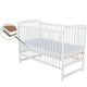 Patut din lemn bebe, 120X60 cm, Din lemn de pin, Stabil si rezistent, Inaltime saltea reglabila pe 3 nivele, Laterala cu 3 bete detasabile, EN716-1, EN716-2, Alb, Babyneeds, Ola + Saltea 12 cm