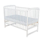 Patut din lemn bebe, 120X60 cm, Din lemn de pin, Stabil si rezistent, Inaltime saltea reglabila pe 3 nivele, Laterala cu 3 bete detasabile, EN716-1, EN716-2, Alb, Babyneeds, Ola + Saltea 12 cm