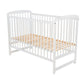 Patut din lemn bebe, 120X60 cm, Din lemn de pin, Stabil si rezistent, Inaltime saltea reglabila pe 3 nivele, Laterala cu 3 bete detasabile, EN716-1, EN716-2, Alb, Babyneeds, Ola + Saltea 12 cm