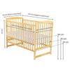 Patut din lemn bebe, 120x60 cm, Din lemn de pin, Stabil si rezistent, Inaltime saltea reglabila pe 3 nivele, Laterala cu 3 bete detasabil, EN716-1, EN716-2, Natur, Babyneeds, Ola + Saltea 8 cm - gogobaby.ro