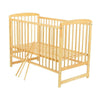 Patut din lemn bebe, 120x60 cm, Din lemn de pin, Stabil si rezistent, Inaltime saltea reglabila pe 3 nivele, Laterala cu 3 bete detasabil, EN716-1, EN716-2, Natur, Babyneeds, Ola + Saltea 8 cm - gogobaby.ro