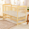 Patut din lemn bebe, 120x60 cm, Din lemn de pin, Stabil si rezistent, Inaltime saltea reglabila pe 3 nivele, Laterala cu 3 bete detasabil, EN716-1, EN716-2, Natur, Babyneeds, Ola + Saltea 8 cm - gogobaby.ro
