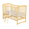 Patut din lemn bebe, 120x60 cm, Din lemn de pin, Stabil si rezistent, Inaltime saltea reglabila pe 3 nivele, Laterala cu 3 bete detasabil, EN716-1, EN716-2, Natur, Babyneeds, Ola + Saltea 8 cm - gogobaby.ro