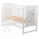 Patut din lemn bebe, 120x60 cm, Din lemn de pin si mdf, Stabil si rezistent, Inaltime saltea reglabila pe 3 nivele, Laterala cu 3 bete detasabile, EN716-1, EN716-2, Alb, Babyneeds, Timmi + Saltea 10 cm