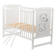 Patut din lemn bebe, 120x60 cm, Din lemn de pin si mdf, Stabil si rezistent, Inaltime saltea reglabila pe 3 nivele, Laterala cu 3 bete detasabile, EN716-1, EN716-2, Alb, Babyneeds, Timmi + Saltea 8 cm