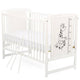 Patut din lemn bebe, 120x60 cm, Din lemn de pin si mdf, Stabil si rezistent, Inaltime saltea reglabila pe 3 nivele, Laterala cu 3 bete detasabile, EN716-1, EN716-2, Alb, Babyneeds, Timmi Girafa + Saltea 8 cm