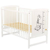 Patut din lemn bebe, 120x60 cm, Din lemn de pin si mdf, Stabil si rezistent, Inaltime saltea reglabila pe 3 nivele, Laterala cu 3 bete detasabile, EN716-1, EN716-2, Alb, Babyneeds, Timmi Girafa + Saltea 8 cm