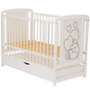 Patut din lemn bebe, 120x60 cm, Cu sertar, Din lemn de pin si mdf, Stabil si rezistent, Inaltime saltea reglabila pe 3 nivele, Laterala cu 3 bete detasabile, EN716-1, EN716-2, Alb, Qmini, Timmi Heart