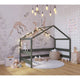 Patut tip casuta din lemn junior, 160x80 cm, Din lemn certificat FSC, Transformabil in casuta de joaca, Cu bariera de protectie, In stil scandinav, Verde, YappyKids, YappyHytte Bed