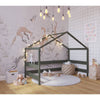 Patut tip casuta din lemn junior, 160x80 cm, Din lemn certificat FSC, Transformabil in casuta de joaca, Cu bariera de protectie, In stil scandinav, Verde, YappyKids, YappyHytte Bed
