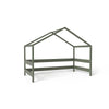 Patut tip casuta din lemn junior, 160x80 cm, Din lemn certificat FSC, Transformabil in casuta de joaca, Cu bariera de protectie, In stil scandinav, Verde, YappyKids, YappyHytte Bed