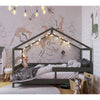 Patut tip casuta din lemn junior, 160x80 cm, Din lemn certificat FSC, Transformabil in casuta de joaca, Cu bariera de protectie, In stil scandinav, Verde, YappyKids, YappyHytte Bed
