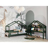 Patut tip casuta din lemn junior, 160x80 cm, Din lemn certificat FSC, Transformabil in casuta de joaca, Cu bariera de protectie, In stil scandinav, Verde, YappyKids, YappyHytte Bed