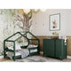 Patut tip casuta din lemn junior, 160x80 cm, Din lemn certificat FSC, Transformabil in casuta de joaca, Cu bariera de protectie, In stil scandinav, Verde, YappyKids, YappyHytte Bed