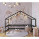 Patut tip casuta din lemn junior, 160x80 cm, Din lemn certificat FSC, Transformabil in casuta de joaca, Cu bariera de protectie, In stil scandinav, Verde, YappyKids, YappyHytte Bed