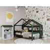 Patut tip casuta din lemn junior, 160x80 cm, Din lemn certificat FSC, Transformabil in casuta de joaca, Cu bariera de protectie, In stil scandinav, Verde, YappyKids, YappyHytte Bed
