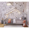 Patut tip casuta din lemn junior, 160x80 cm, Din lemn certificat FSC, Transformabil in casuta de joaca, Cu bariera de protectie, In stil scandinav, Gri, YappyKids, YappyHytte Bed - gogobaby.ro