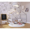 Patut tip casuta din lemn junior, 160x80 cm, Din lemn certificat FSC, Transformabil in casuta de joaca, Cu bariera de protectie, In stil scandinav, Gri, YappyKids, YappyHytte Bed - gogobaby.ro