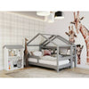 Patut tip casuta din lemn junior, 160x80 cm, Din lemn certificat FSC, Transformabil in casuta de joaca, Cu bariera de protectie, In stil scandinav, Gri, YappyKids, YappyHytte Bed - gogobaby.ro