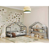 Patut tip casuta din lemn junior, 160x80 cm, Din lemn certificat FSC, Transformabil in casuta de joaca, Cu bariera de protectie, In stil scandinav, Gri, YappyKids, YappyHytte Bed - gogobaby.ro