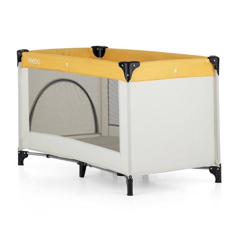 Patut de calatorie, Feedo, Pliabil, Cu geanta de transport inclusa, Cu intrare laterala si inchidere prin fermoar, Greutate maxima suportata 15 kg, 0-30 luni, Galben - gogobaby.ro