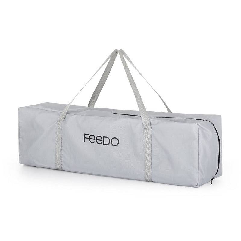 Patut de calatorie, Feedo, Pliabil, Cu geanta de transport inclusa, Cu intrare laterala si inchidere prin fermoar, Greutate maxima suportata 15 kg, 0-30 luni, Gri deschis - gogobaby.ro