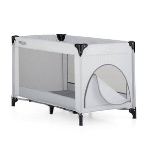Patut de calatorie, Feedo, Pliabil, Cu geanta de transport inclusa, Cu intrare laterala si inchidere prin fermoar, Greutate maxima suportata 15 kg, 0-30 luni, Gri deschis - gogobaby.ro