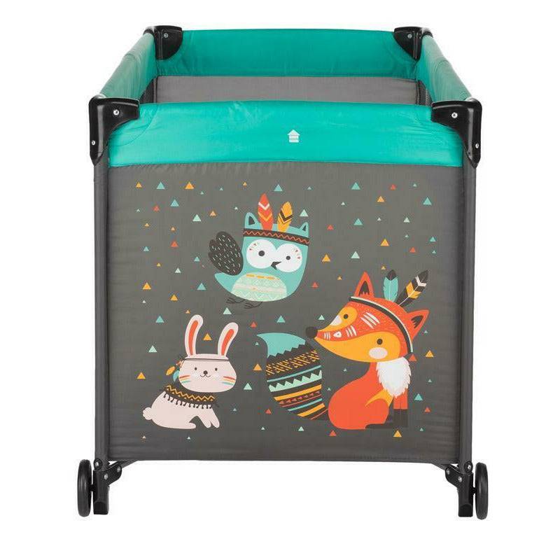 Patut pliant, Petite&Mars, Cu un nivel, Cu intrare laterala cu fermoar, 2 roti, 120x60 cm, Conform cu standardele europene de securitate EN 716-1:207+AC:2019, EN 716-2:2017, EN 71-3:2019, Vulpita Turquoise - gogobaby.ro